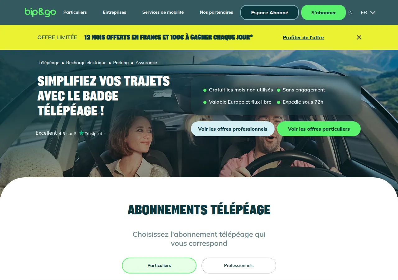 Page Bip and Go télépéage