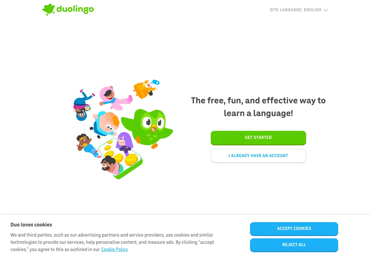 Page d'accueil Duolingo