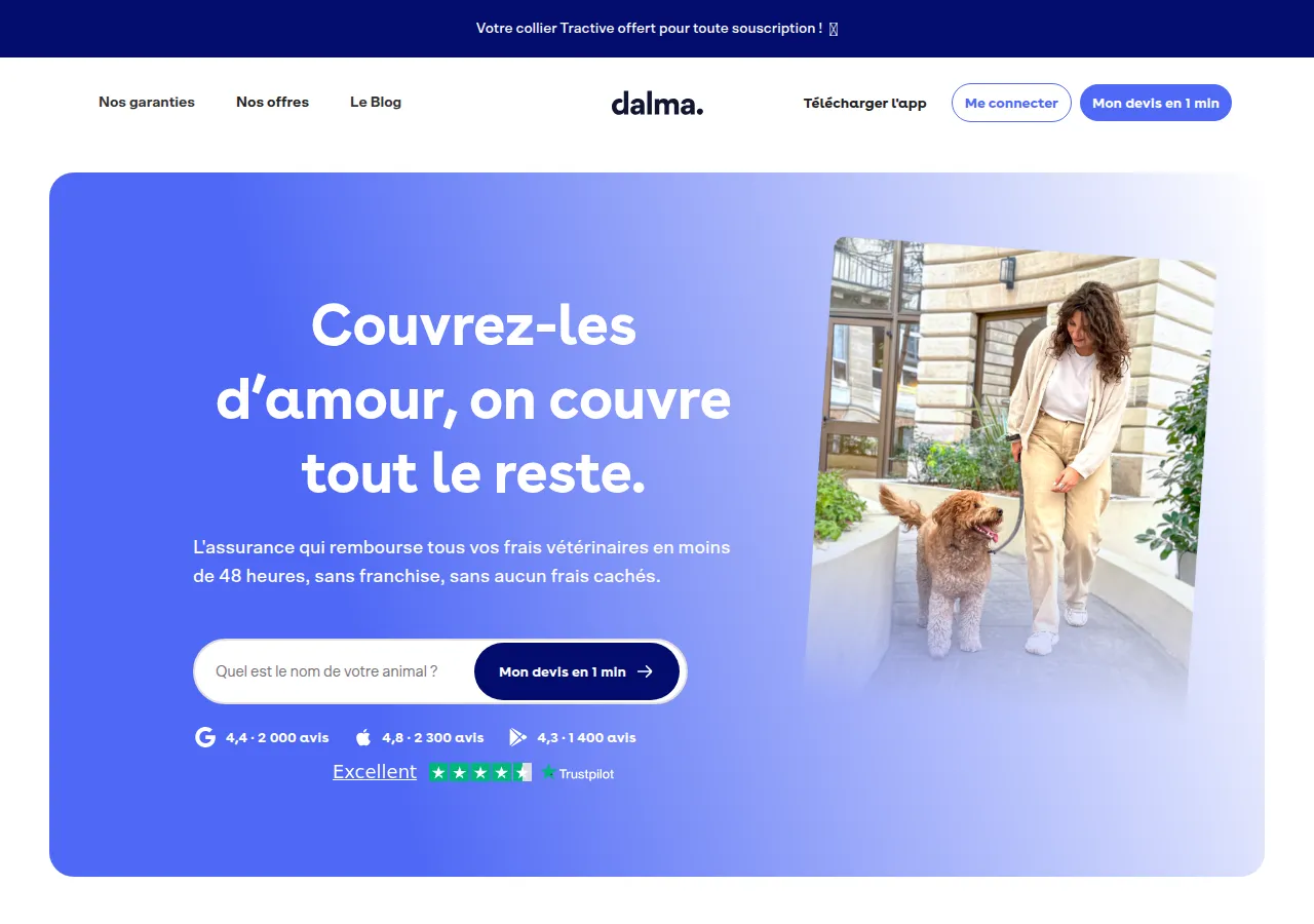 Page d'accueil Dalma — assurance santé animale