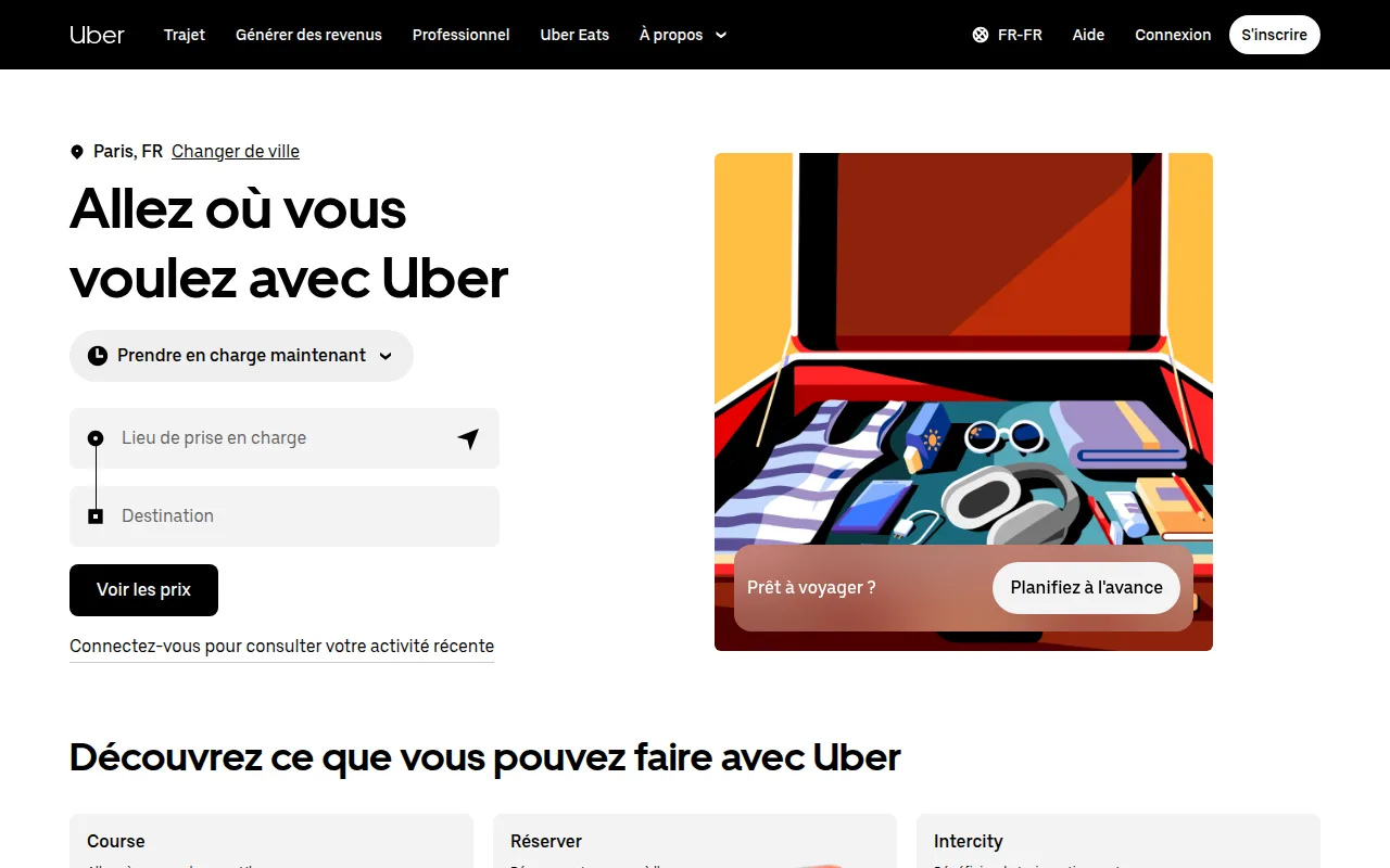 Homepage Uber France en 2026