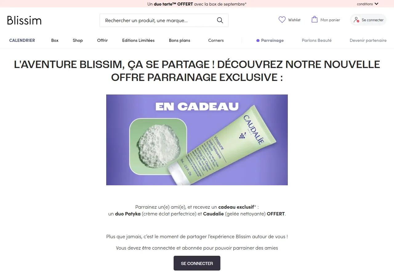 Page parrainage Blissim