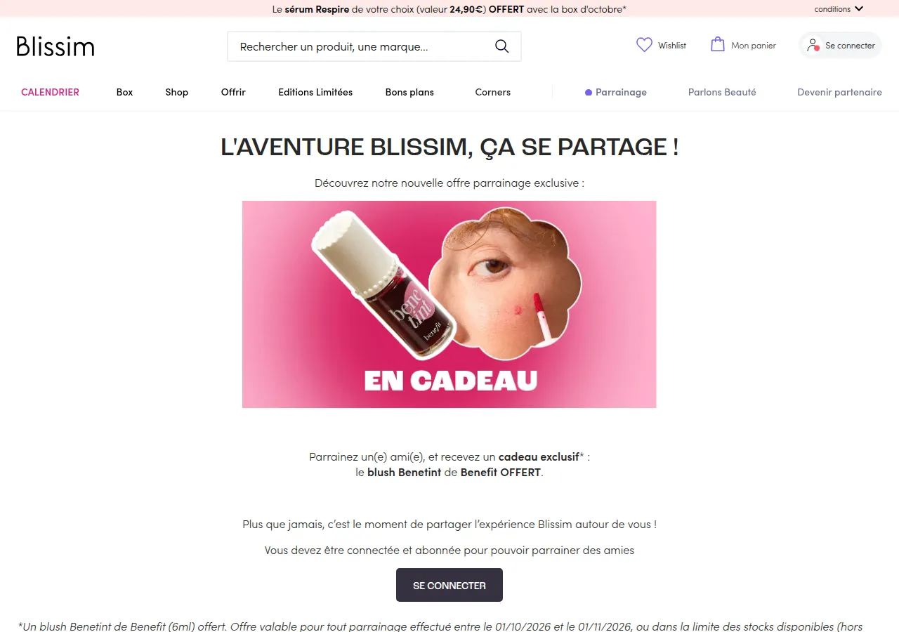 Page parrainage Blissim