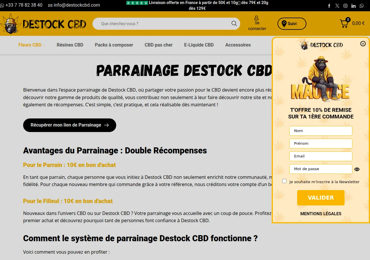 Page parrainage Destock CBD