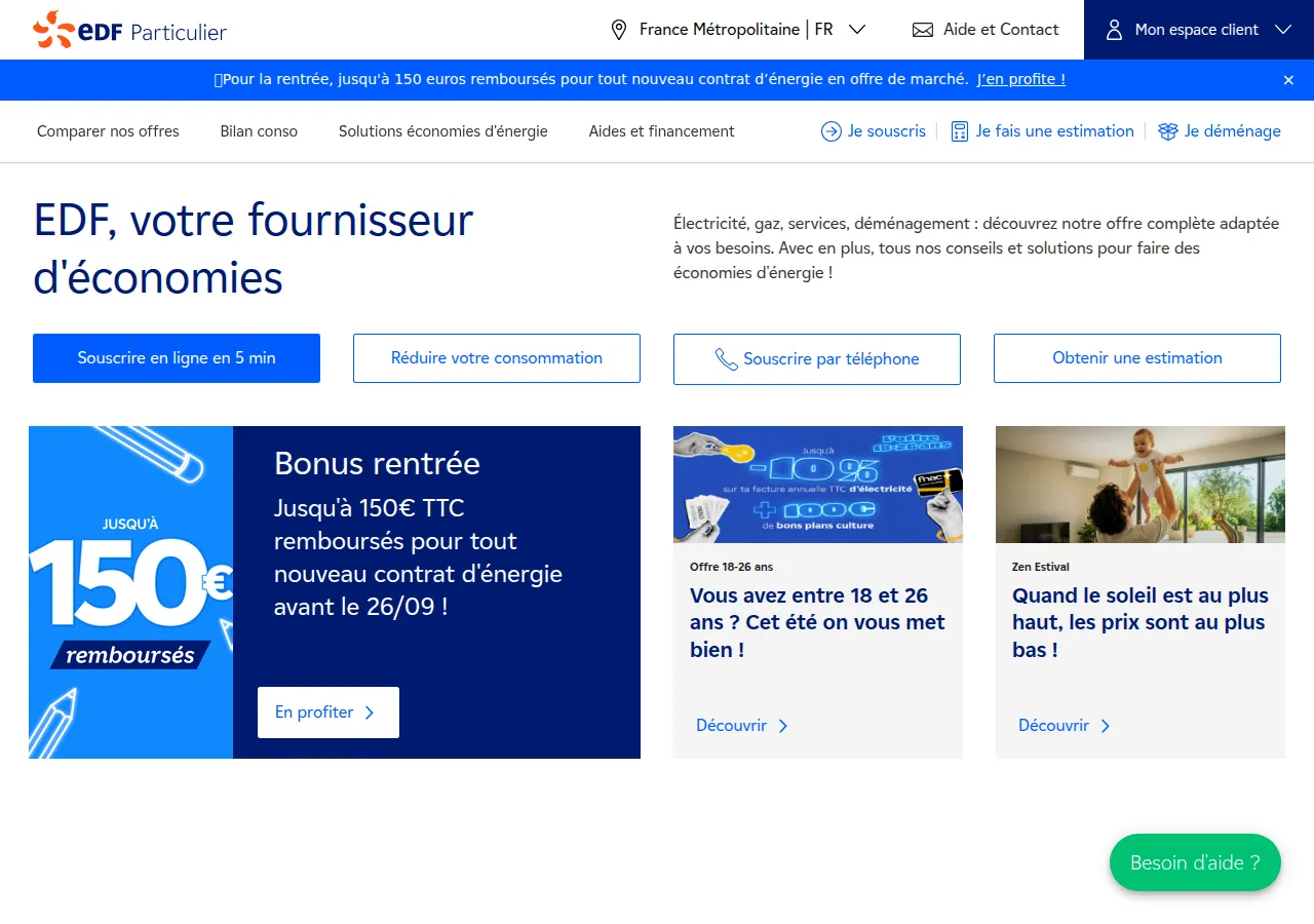 Page d'accueil EDF particuliers