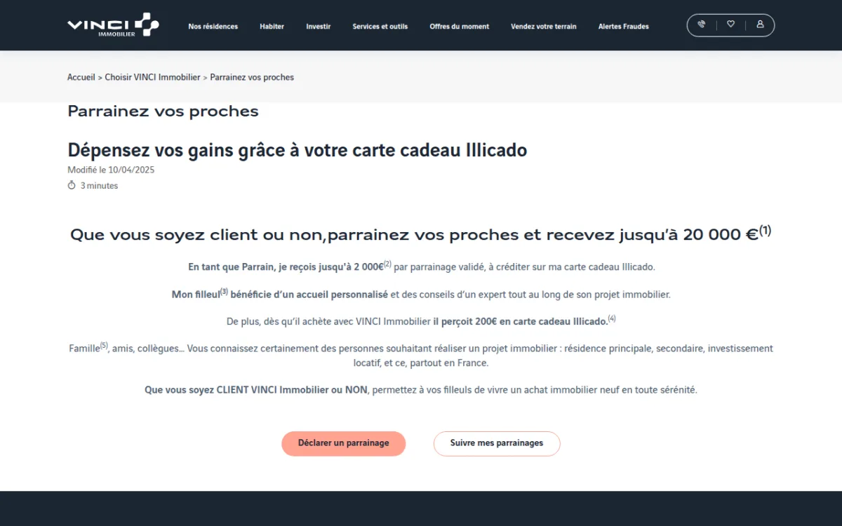 Page parrainage Vinci Immobilier