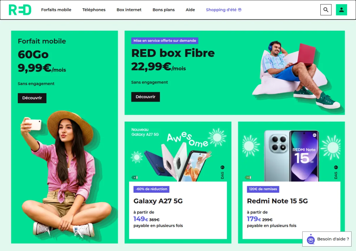 Page d'accueil RED by SFR — forfaits mobiles et box