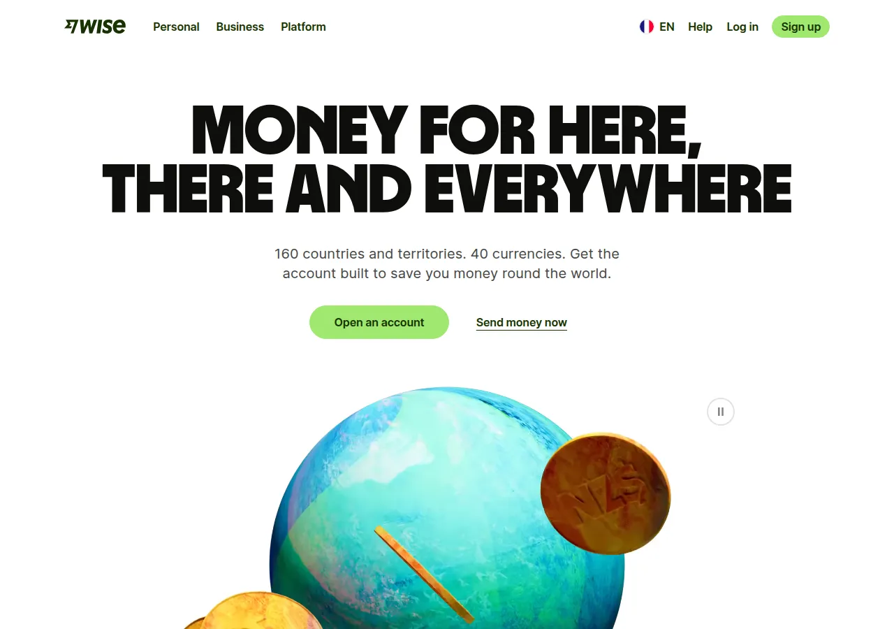 Page d'accueil Wise — transfert international