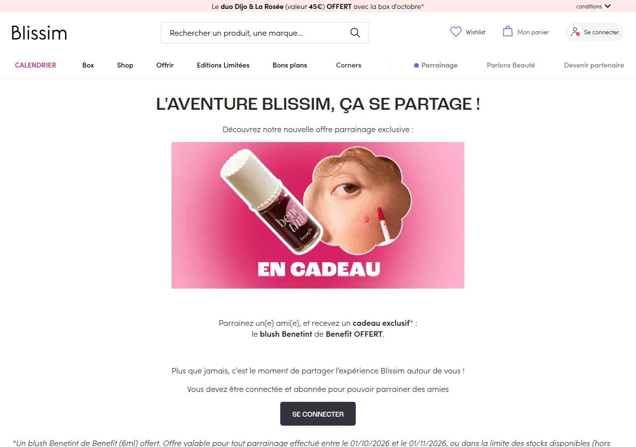 Page parrainage Blissim