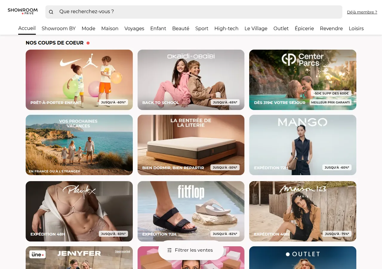 Page d'accueil Showroomprivé