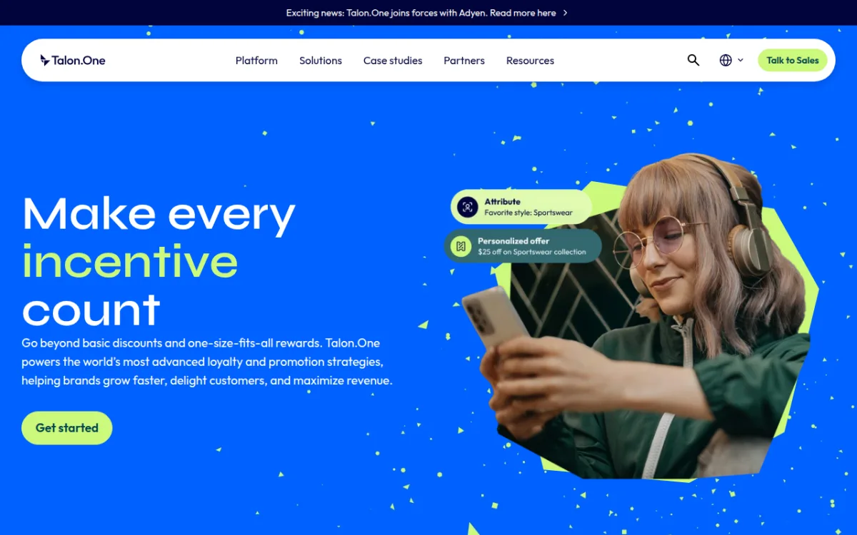 Page d’accueil Talon.One — moteur de promotions et récompenses
